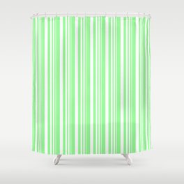 [ Thumbnail: White and Green Colored Lined/Striped Pattern Shower Curtain ]
