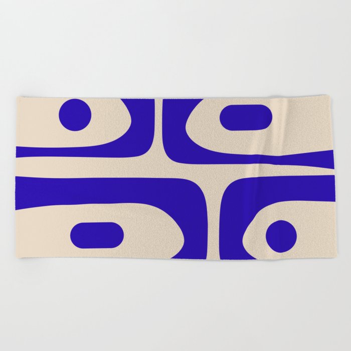 Mid Century Modern Piquet Abstract Pattern in Cobalt Blue and Beige Beach Towel