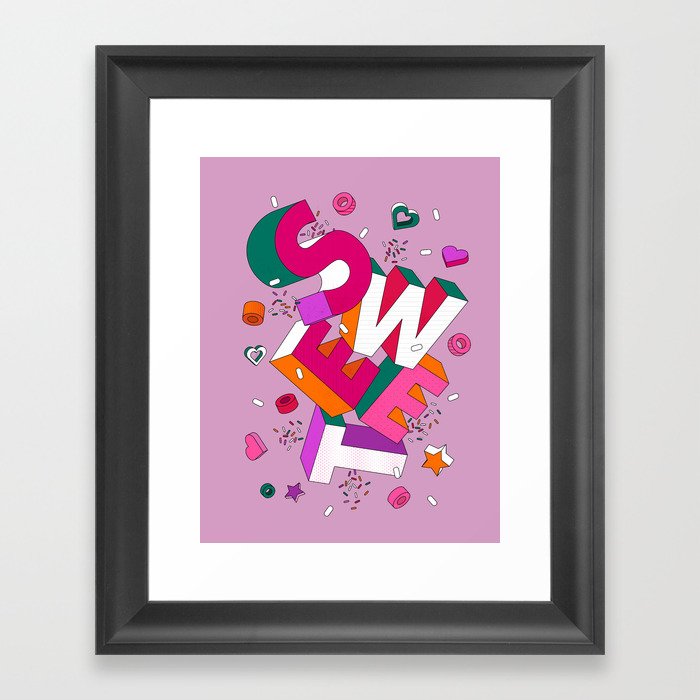 SWEET - colorful typography on pink Framed Art Print