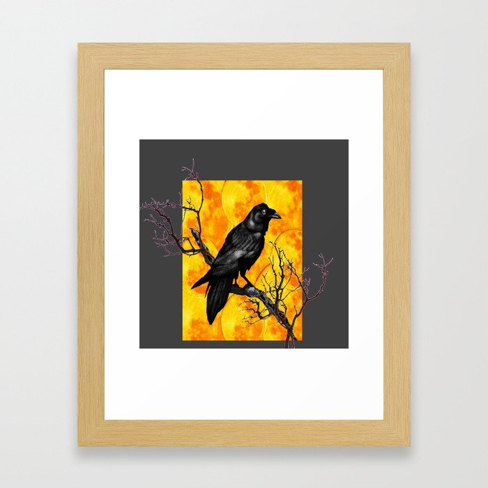 Grey & Gold Pattern  Crow Wildlife Art Framed Art Print