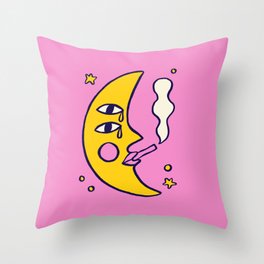 Sassy Lady Throw Pillow | Naiveart, Pink, Crescentmoon, Flat, Graphic, Space, Moon, Smoking, Stars, Curated 