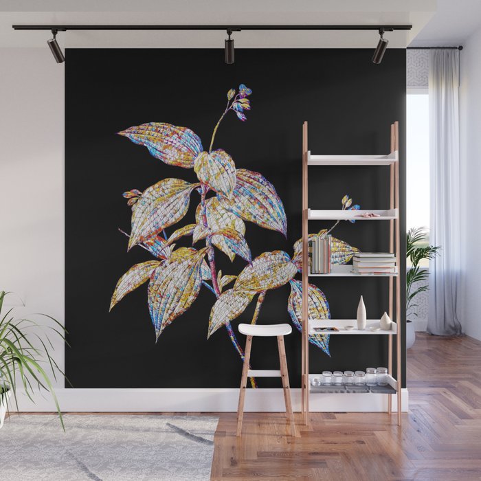 Floral Tradescantia Erecta Mosaic on Black Wall Mural