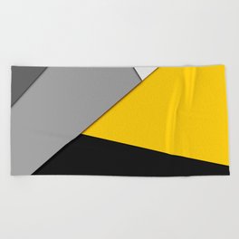 Simple Modern Gray Yellow and Black Geometric Beach Towel