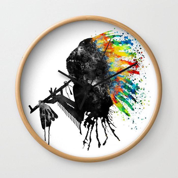 Indian Silhouette With Colorful Headdress Wall Clock
