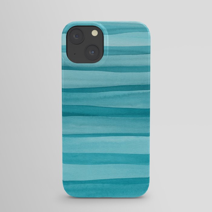 Teal Watercolor Lines Pattern iPhone Case