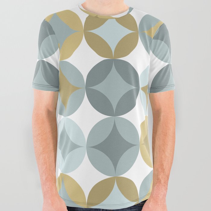 Retro Geometric Pattern Teal, Agua and Yellow Gold All Over Graphic Tee