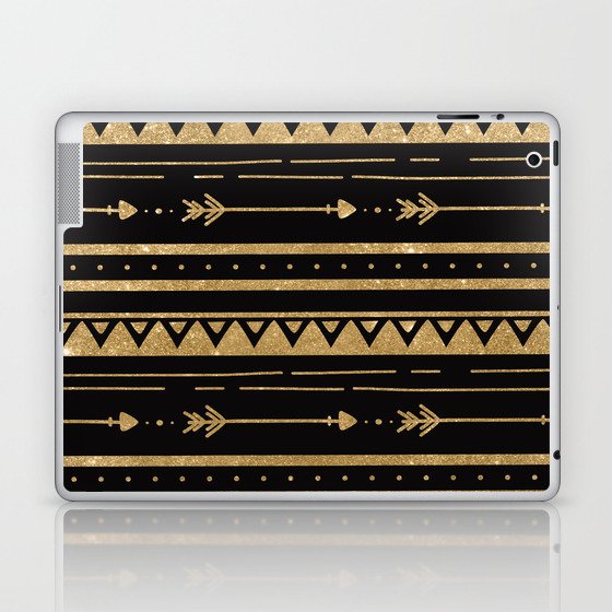 Geometrical  black gold glitter bohemian arrows zigzag pattern Laptop & iPad Skin