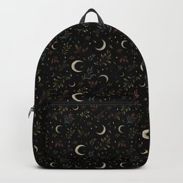 Crescent Moon Garden Backpack | Wicca, Flowers, Mystical, Botany, Curated, Magical, Olivegreen, Autumnleaves, Moonshine, Moon 