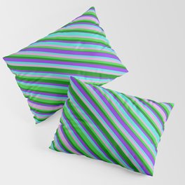 [ Thumbnail: Turquoise, Plum, Lime Green, Green & Purple Colored Lined Pattern Pillow Sham ]