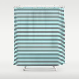 [ Thumbnail: Turquoise and Gray Colored Pattern of Stripes Shower Curtain ]