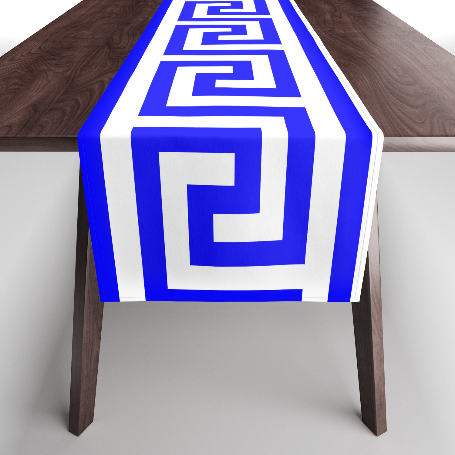 Zeus Cobalt Blue and White Greek Keys Pattern 102x11 Table Runner 