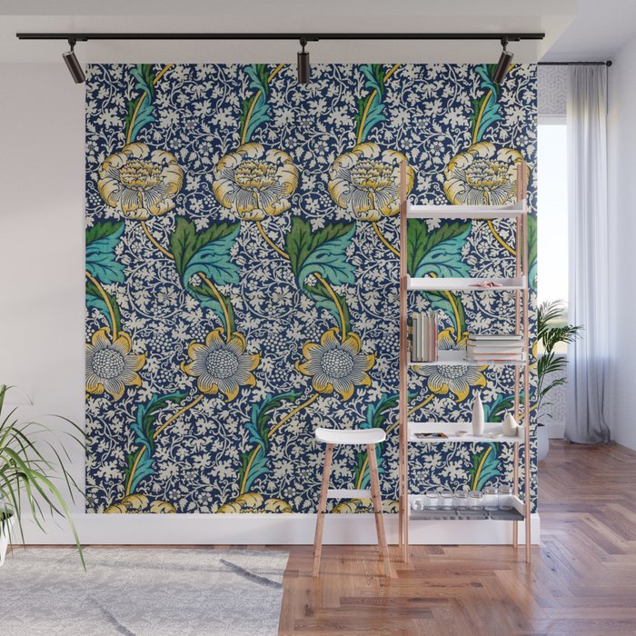 William Morris Kennet laurel sunflowers and bougainvillia 19th century textile floral pattern Wall Mural