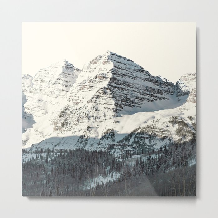 Maroon Bells Mountains in Black and White Metal Print