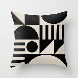 Mid Century Modern Geometric 936 Black and Linen White Throw Pillow