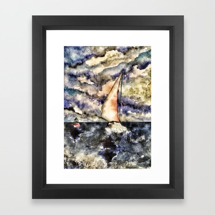 Sailboat steady in the storm Framed Art Print