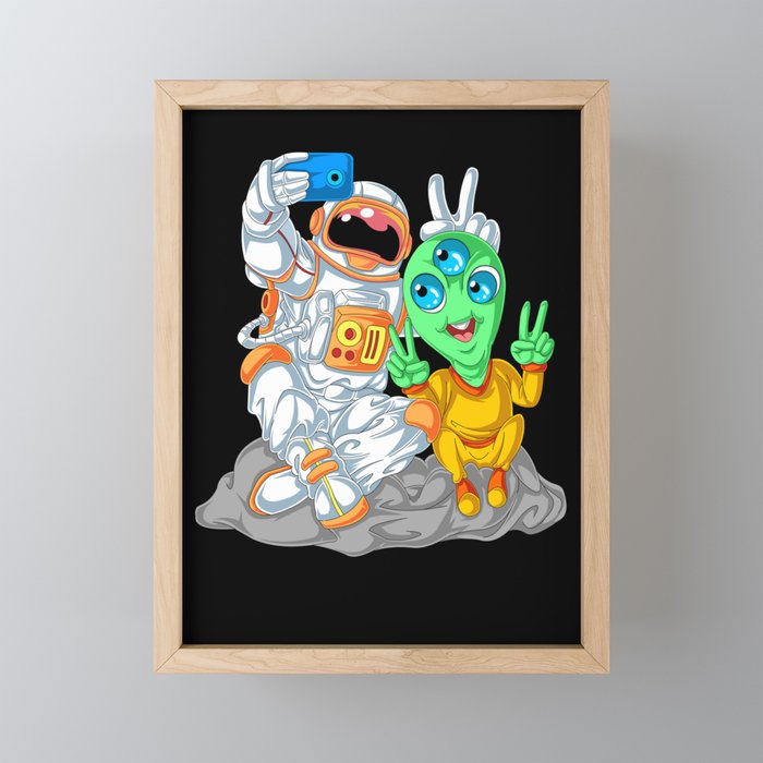 Astronaut and alien selfe Framed Mini Art Print