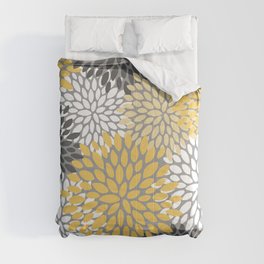 Modern Elegant Chic Floral Pattern, Soft Yellow, Gray, White Comforter