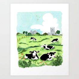 Ireland Landscape with Cows Art Print
