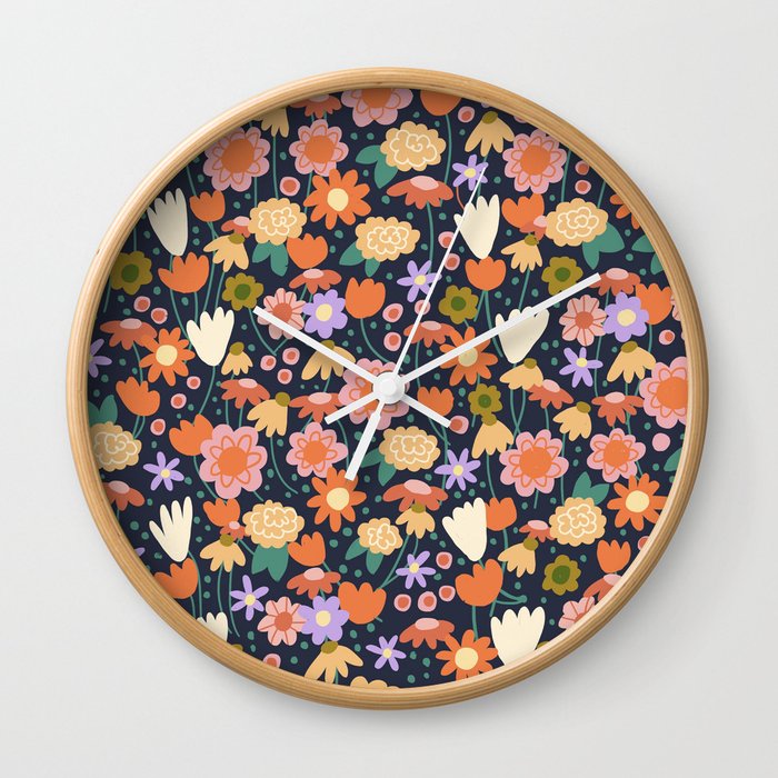 Floral pattern dark Wall Clock