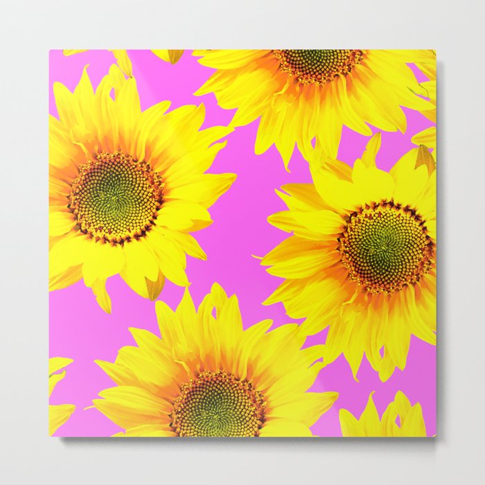 Large Sunflowers on a pink background #decor #society6 #buyart Metal Print