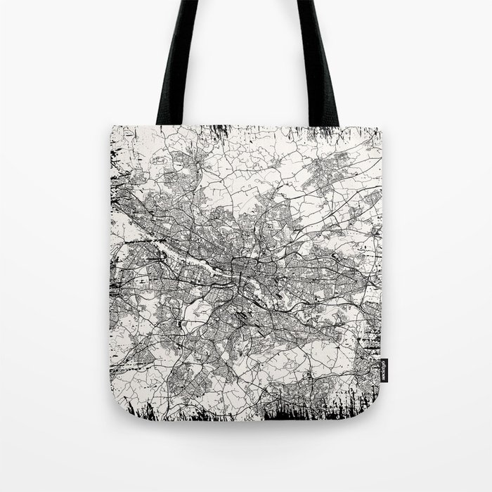 Scotland, Glasgow - Vintage City Map Drawing. Black and White Tote Bag