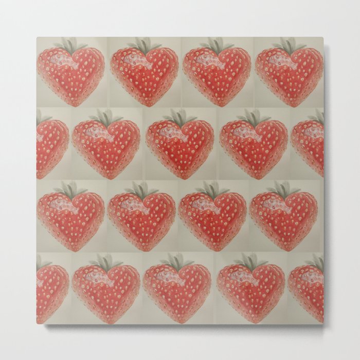 Watercolor Strawberry Heart Metal Print