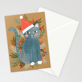 Blue Cat cute christmas xmas tree holiday funny cat art cat lady gift unique pet gifts Stationery Card