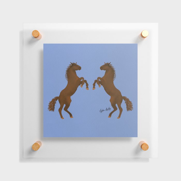 Two Horses rearing- Blue Background Floating Acrylic Print