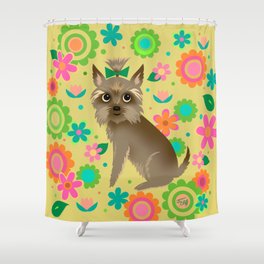 Yorkie with Mod Flowers Shower Curtain