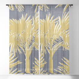 Tropical Palm Trees Gold on Navy Sheer Curtain