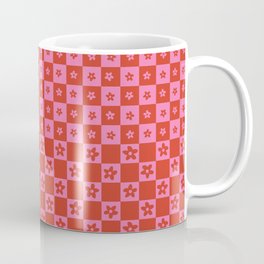 Abstract Floral Checker Pattern 15 in Pink Red Mug
