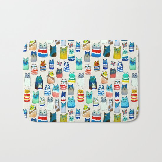 Lots of Watercolor Kitty Cats Bath Mat