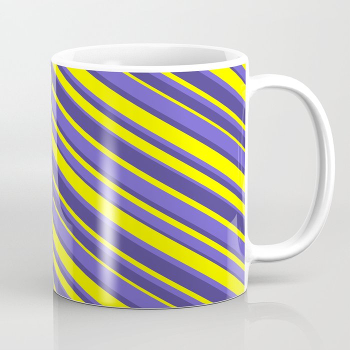 Yellow, Slate Blue, and Dark Slate Blue Colored Lined/Striped Pattern Coffee Mug