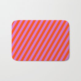 [ Thumbnail: Red & Orchid Colored Lines/Stripes Pattern Bath Mat ]