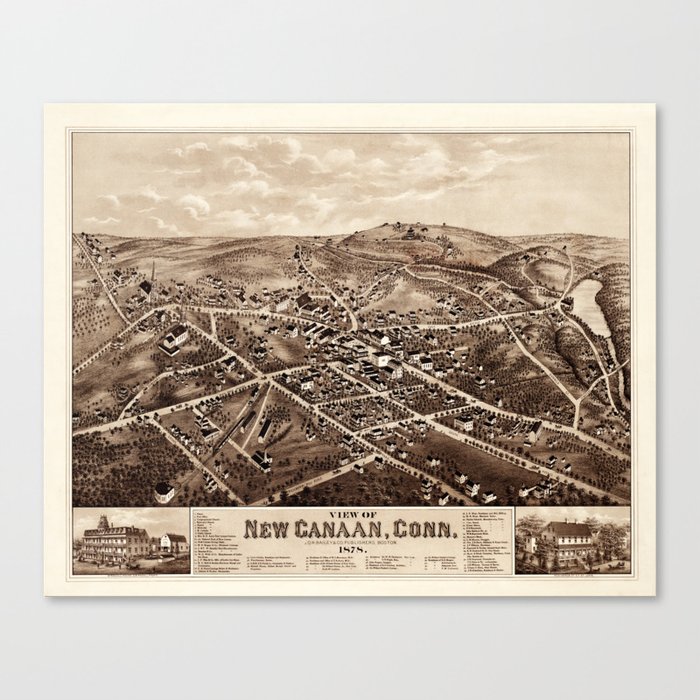 Map Of New Canaan 1878 Canvas Print by Vintage Maps & Prints Society6
