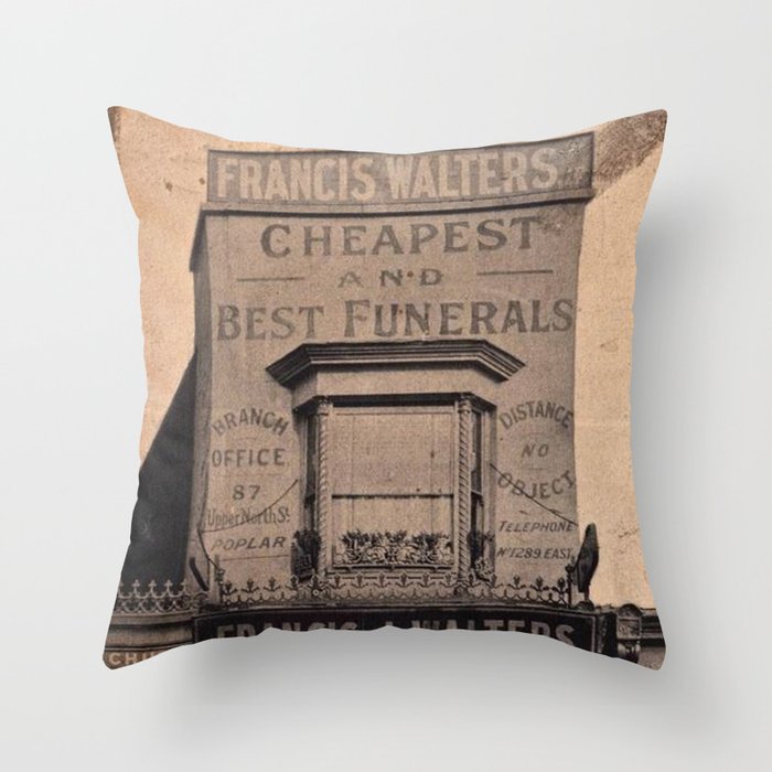 Cheapest Funerals Francis J. Walters London Storefront black and white photograph Throw Pillow