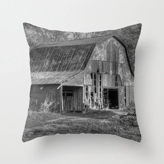 Old Barn in Black and White Throw Pillow