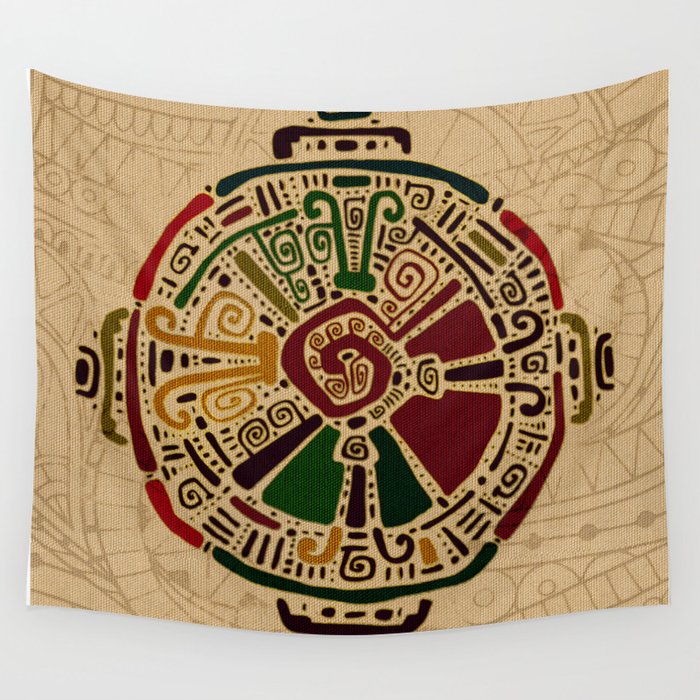 Colorful Hunab Ku Mayan symbol on cotton Wall Tapestry