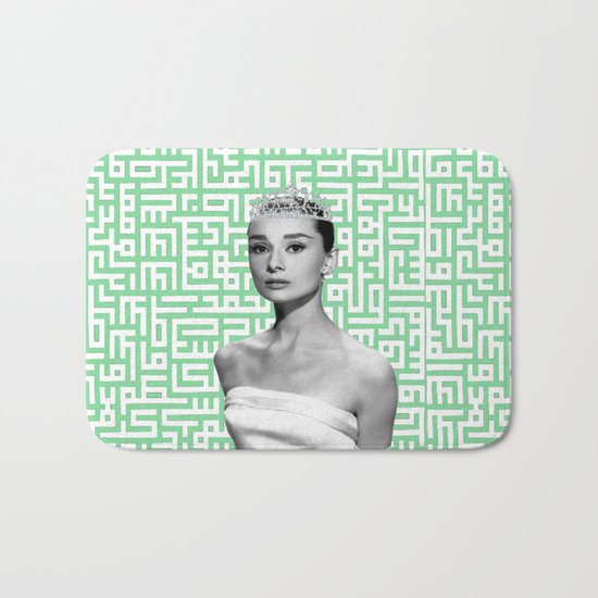 audrey with arabic calligraphy background Bath Mat