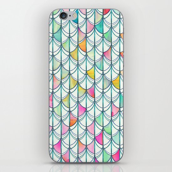 Pencil & Paint Fish Scale Cutout Pattern - white, teal, yellow & pink iPhone & iPod Skin