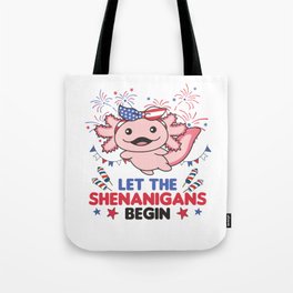 Happy 4th Cute Axolotl With Fireworks America Tote Bag