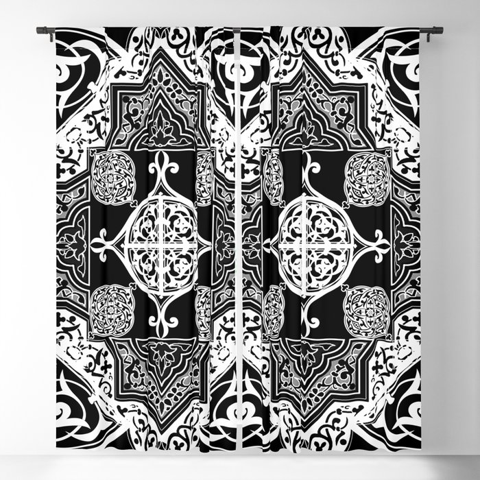Mandala in Black and White Blackout Curtain