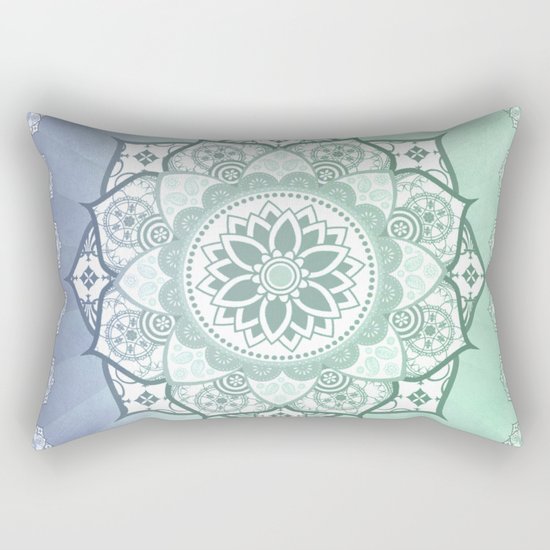 Aqua Essence Green Blue Mandala Design Rectangular Pillow