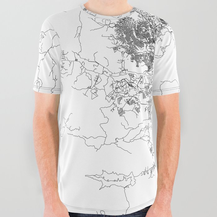Tegucigalpa White Map All Over Graphic Tee