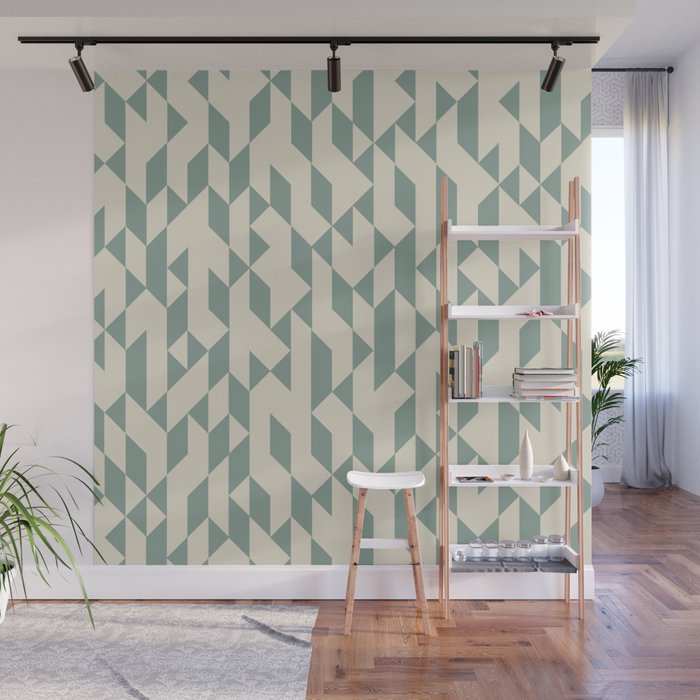 Abstract Geometric Pattern Ivory and Teal Wall Mural