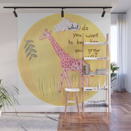 Pink Giraffe Embroidery - "What Do You Want to Be When You Grow Up?" Wall Mural