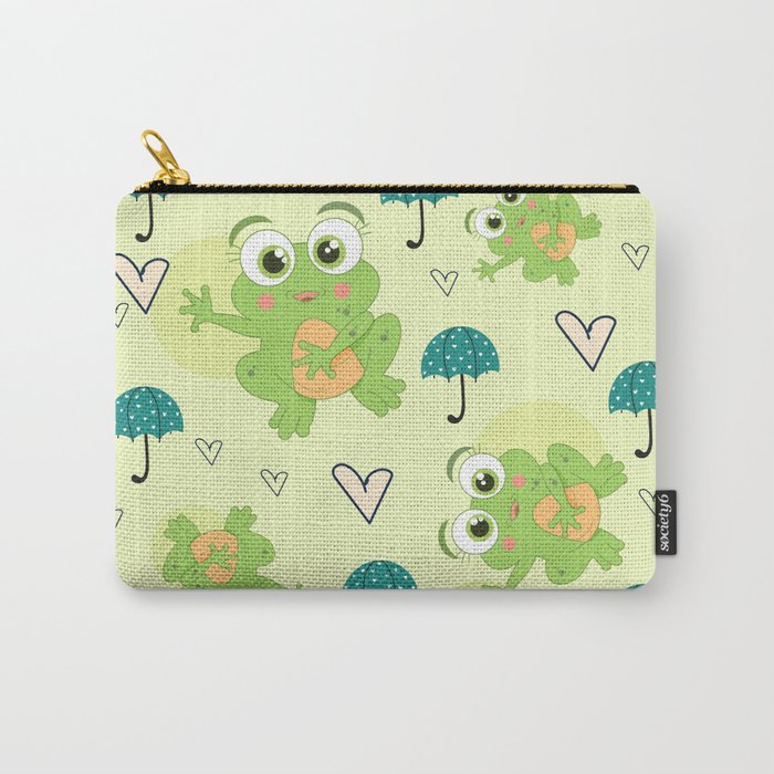 Cute Frogs And Rain Umbrellas Carry-All Pouch