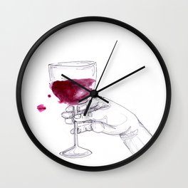 Cheers! Wall Clock | Mixed Media, Drink, Drawing, Digital, Ink Pen, Red, Illustration, Wine 