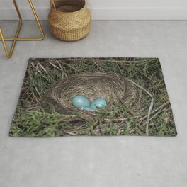 Robins nest with eggs Rug | Digital, Macro, Blueeggs, Photo, Eggs, Nature, Nest, Birdsnest, Robin, Capeann 