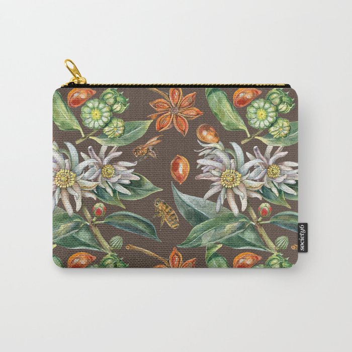 Watercolor botanical seamless pattern of culinary and healing plant star anise Carry-All Pouch
